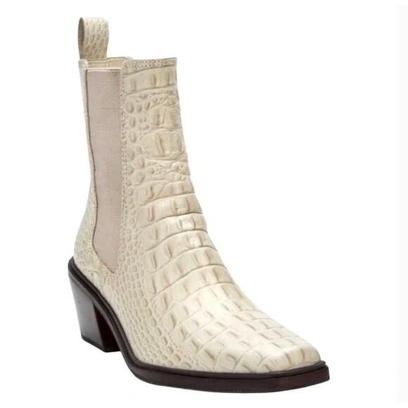 Matisse Ellis Cowboy Boots 8.5 White Croc Leather Ankle Booties Heel White - Picture 1 of 10